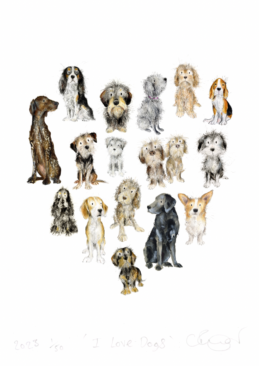 'I Love Dogs' A4 dog print – Catherine Rayner