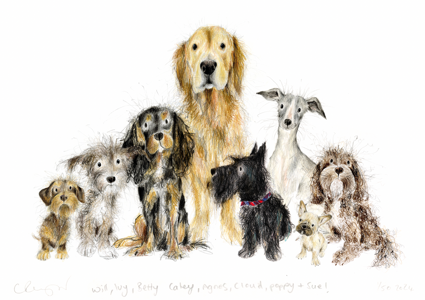'The Motley Crew' A4 dog print