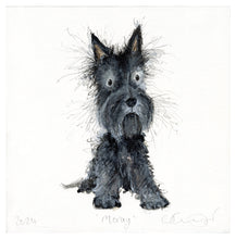 Load image into Gallery viewer, Black scottie dog original painting on a square canvas, signed and dated by Catherine Rayner 